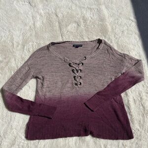 American Eagle Ombré Lace-Up Sweater – Size XS | Cozy Knit | Burgundy Fade |